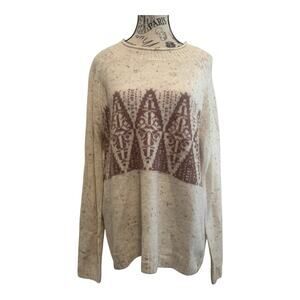 Croft & Barrow Fair Isle Knit Sweater XL Cream Maroon Geometric Pullover
